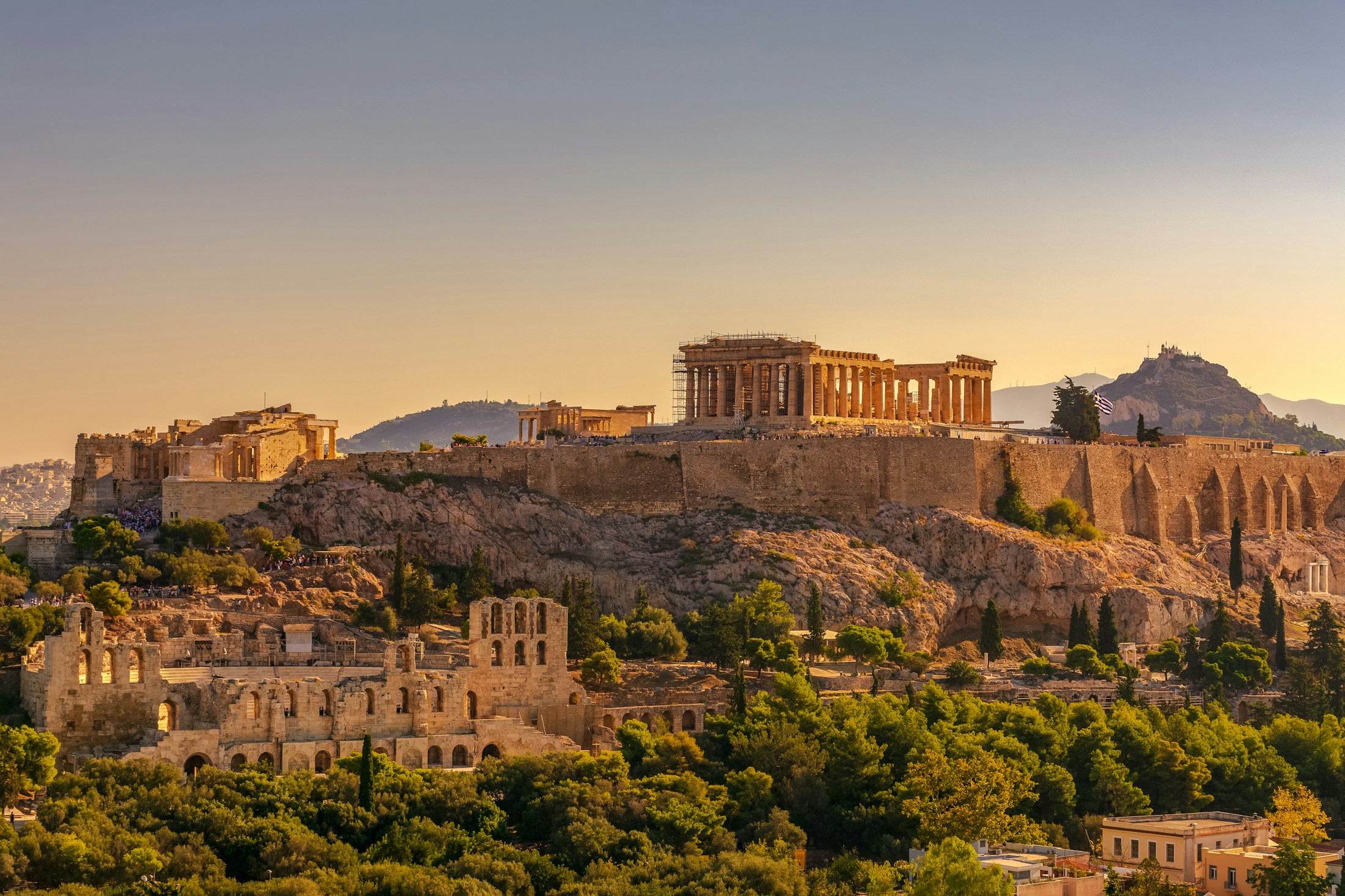 The Acropolis rising above Athens in the warm evening light